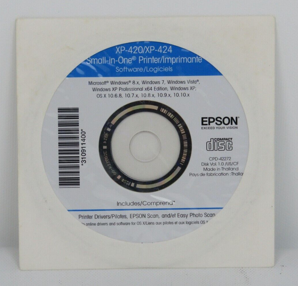 Setup CD ROM for EPSON XP-330 Small-in-One Printer Software Windows and macOS