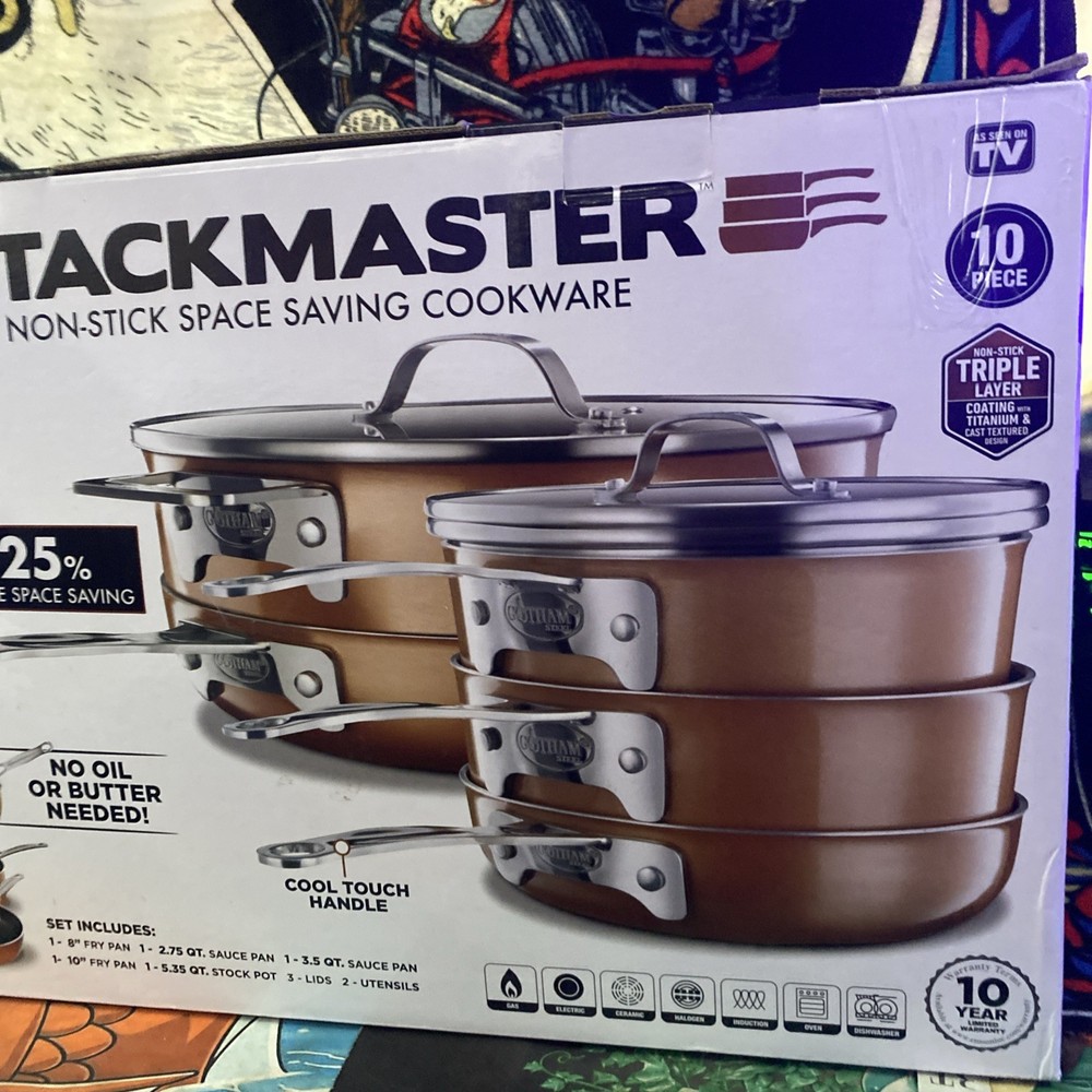 Gotham Steel STACKMASTER Pots Non-Stick 10 Piece Cookware Set New Open Box