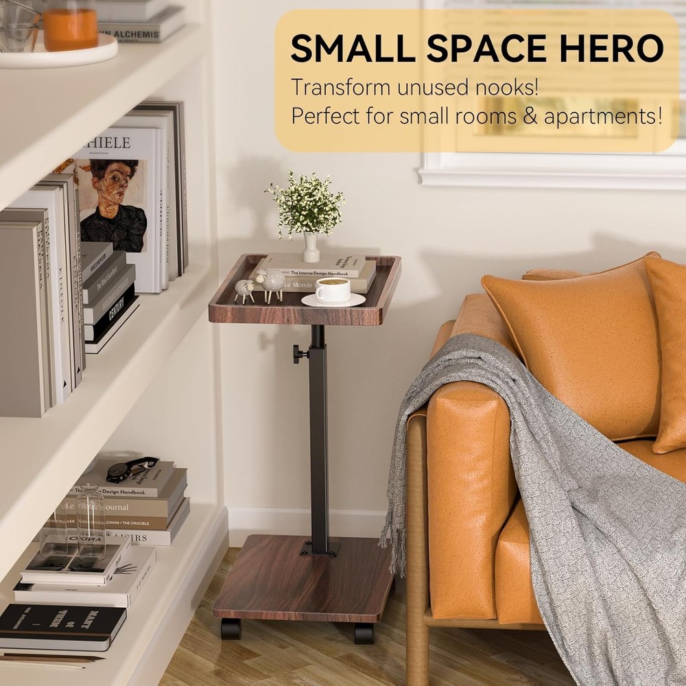 C Table End Table Adjustable Height, 360°Swivel TV Tray Table for Small Spaces,