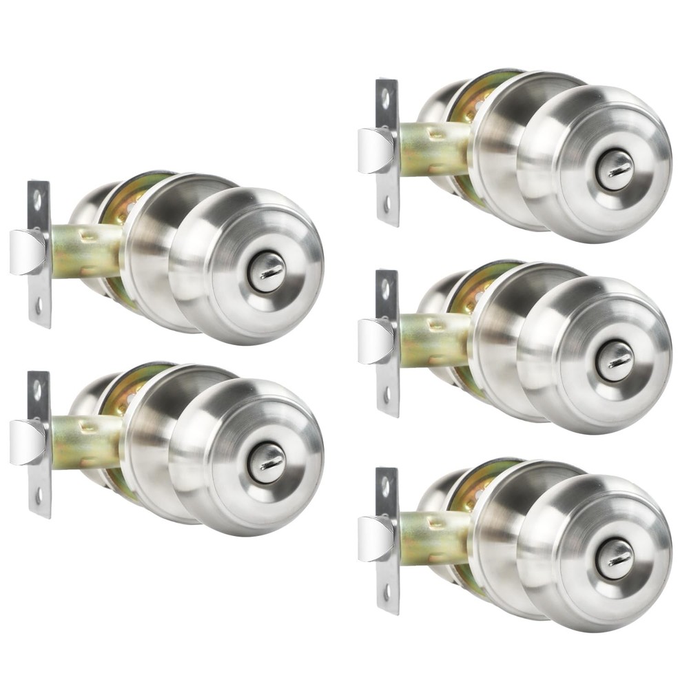 RAZCC Privacy Door Knobs, 5 Pack Satin Nickel Knobs 5 Pack,