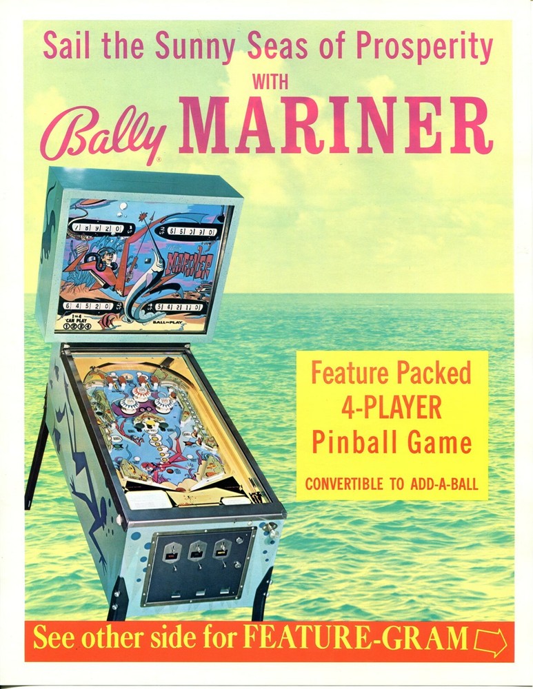 Mariner Bally Pinball Flyer Brochure Ad