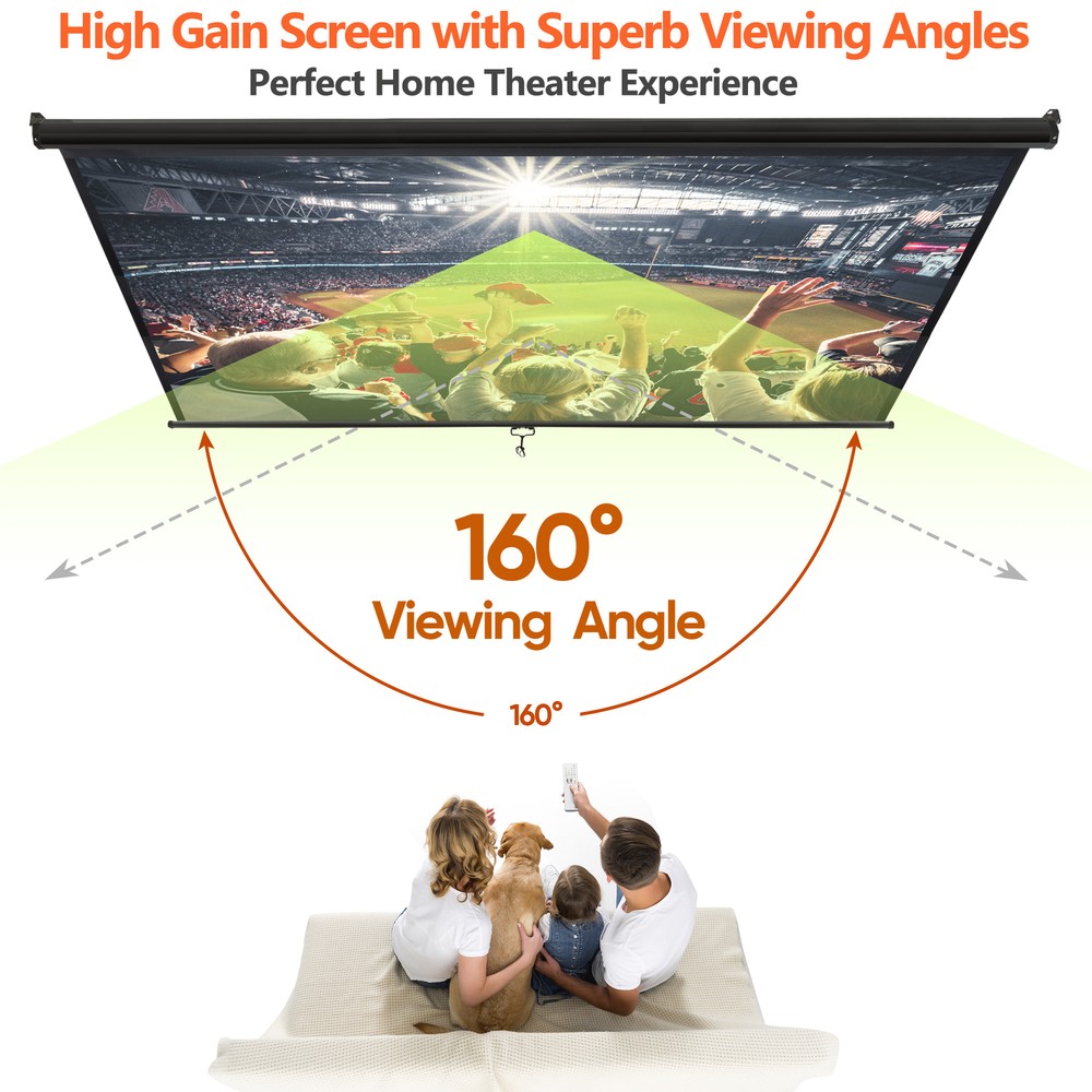 Screens Manual 100" 16:10 Manual Pull Down Projector Screen 4K Retract Black