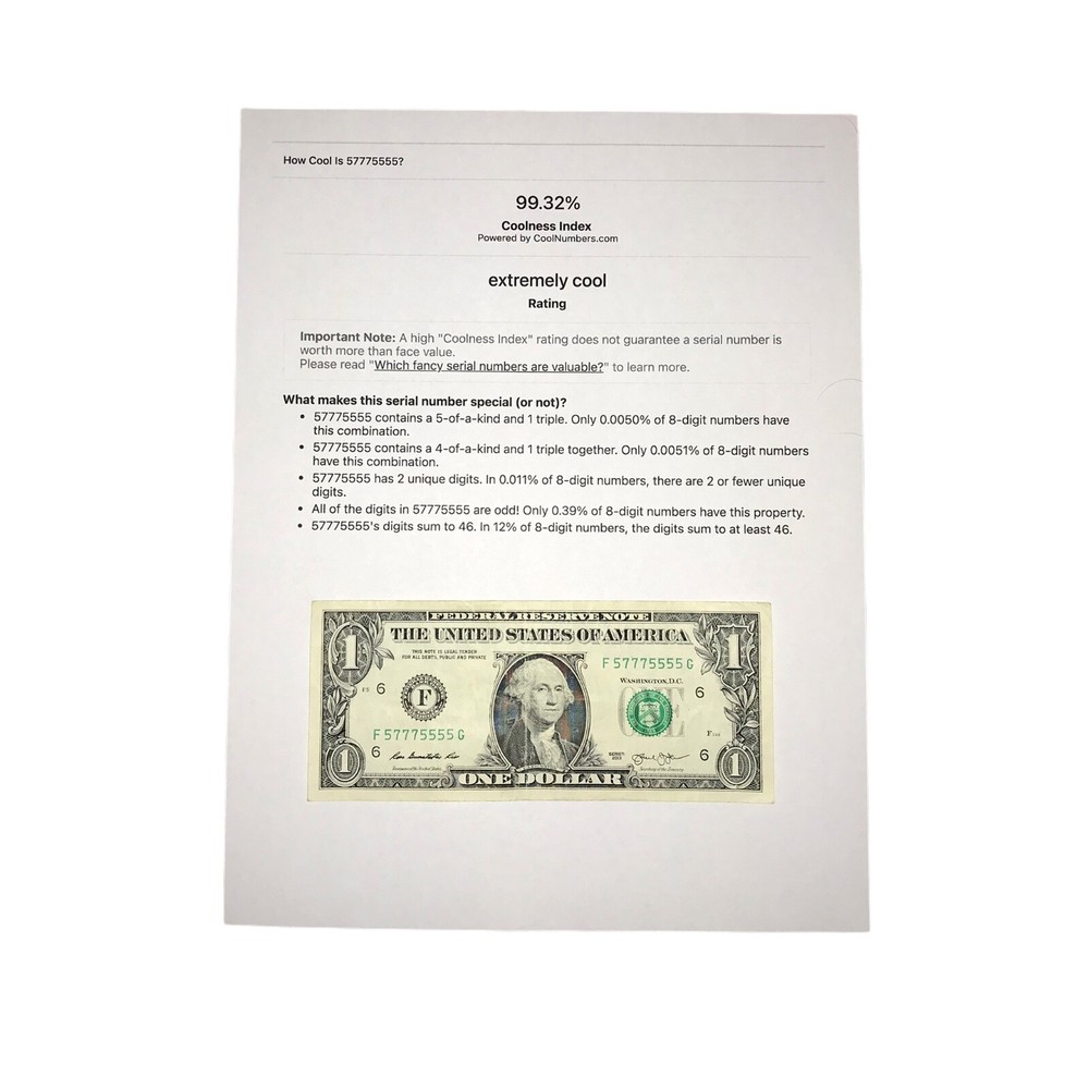 (5777555) Extremely Cool and Binary $1.00 Serial Number