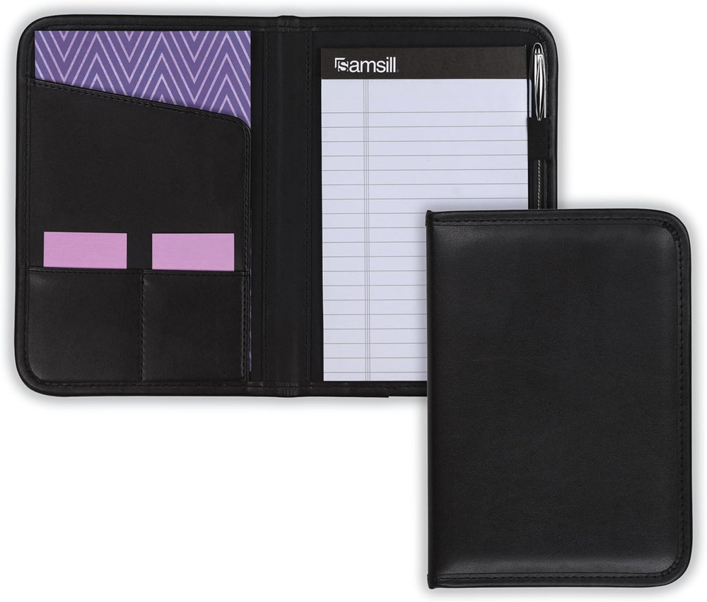 Faux-Leather Mini Padfolio 5"x8" Writing Pad Professional Organizer Black