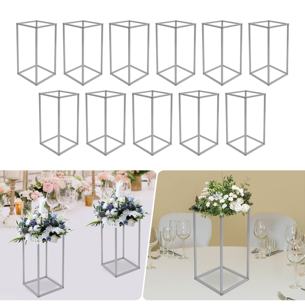 11 Pcs Silver Flower Stands for Elegant Wedding Decorations, Rectangular Design