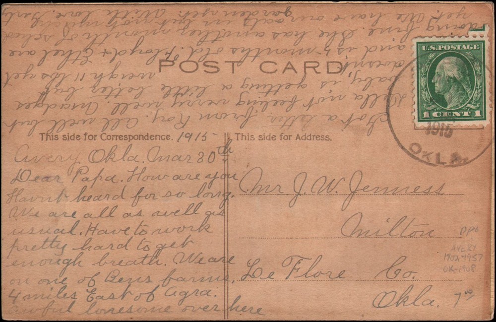 Avery OK, DPO, 1915, Easter PPC