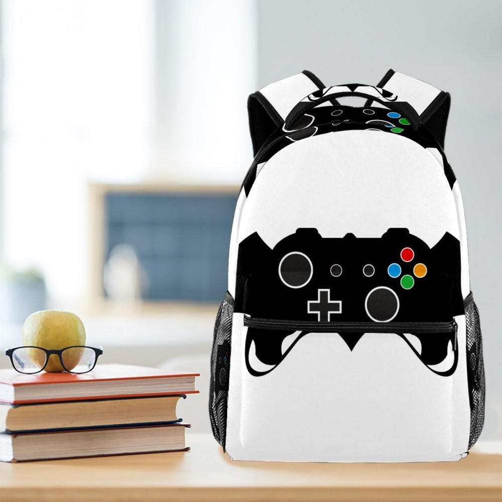 Black Gamer Controller School Backpack for Boys, Lightweight Bookbag Backpack...