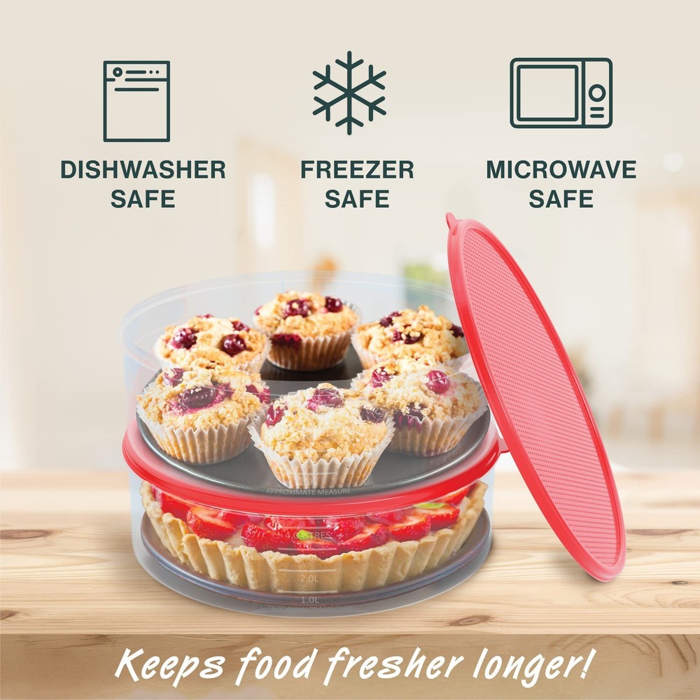 2 Pack Pie Carrier Cake Storage Container with Lid 10.5"Large Round Clear