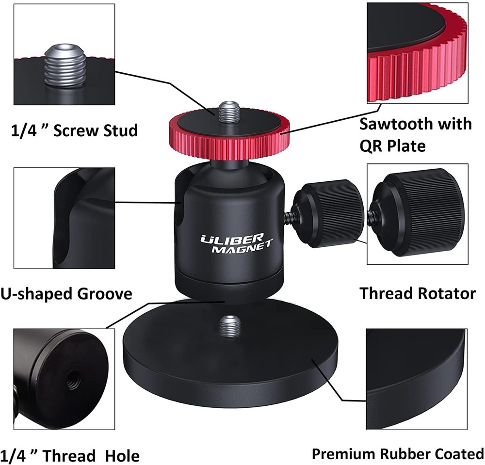 ULIBERMAGNET 60lb Magnetic Camera 2.59INCH Mounts, black