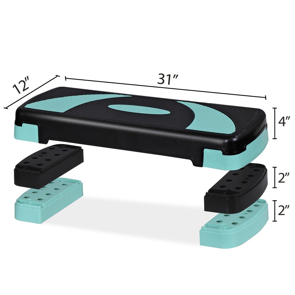 Aerobic Step Platform w/4 Stackable Riser Exercise Step Adjust 4"-6''-8'' Green