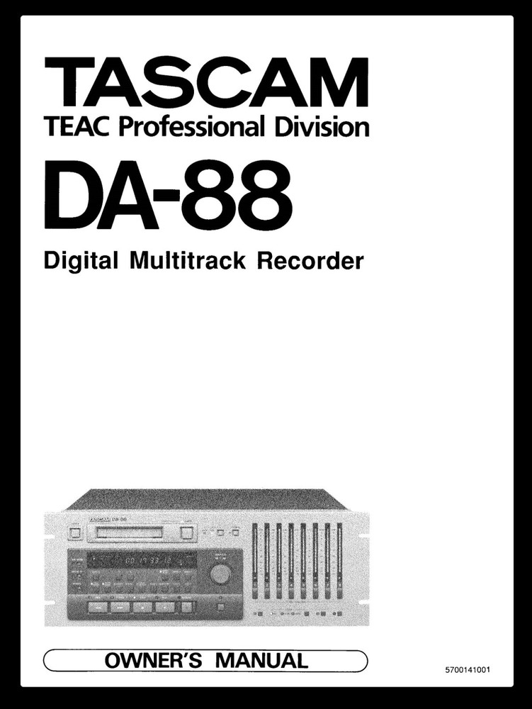 Tascam DA-88 Instruction Manual User Guide Coil Bound 26 Pages