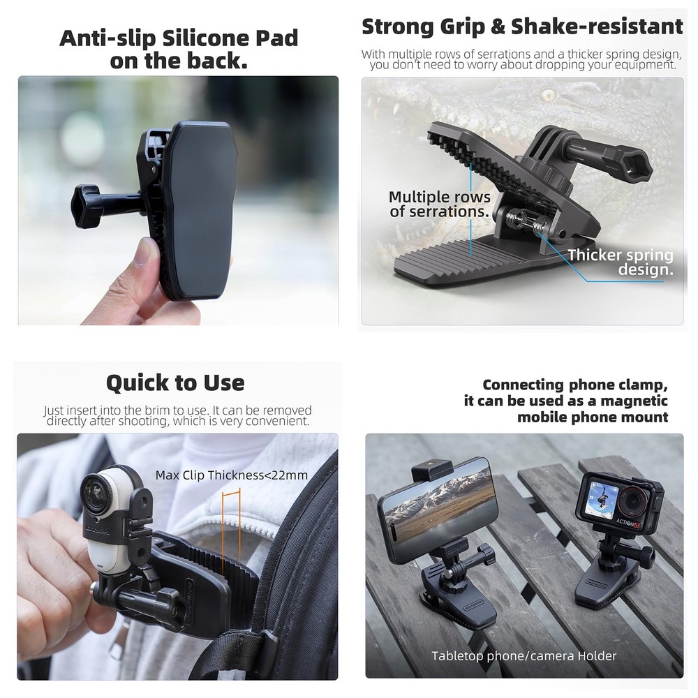 Backpack Clip Mount for DJI Osmo Action 5 Pro Accessories, with 1/4" Adapter...