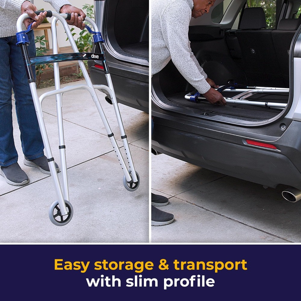 Drive Medical Trigger Release Folding Walker - Lightweight Brushed Steel Design