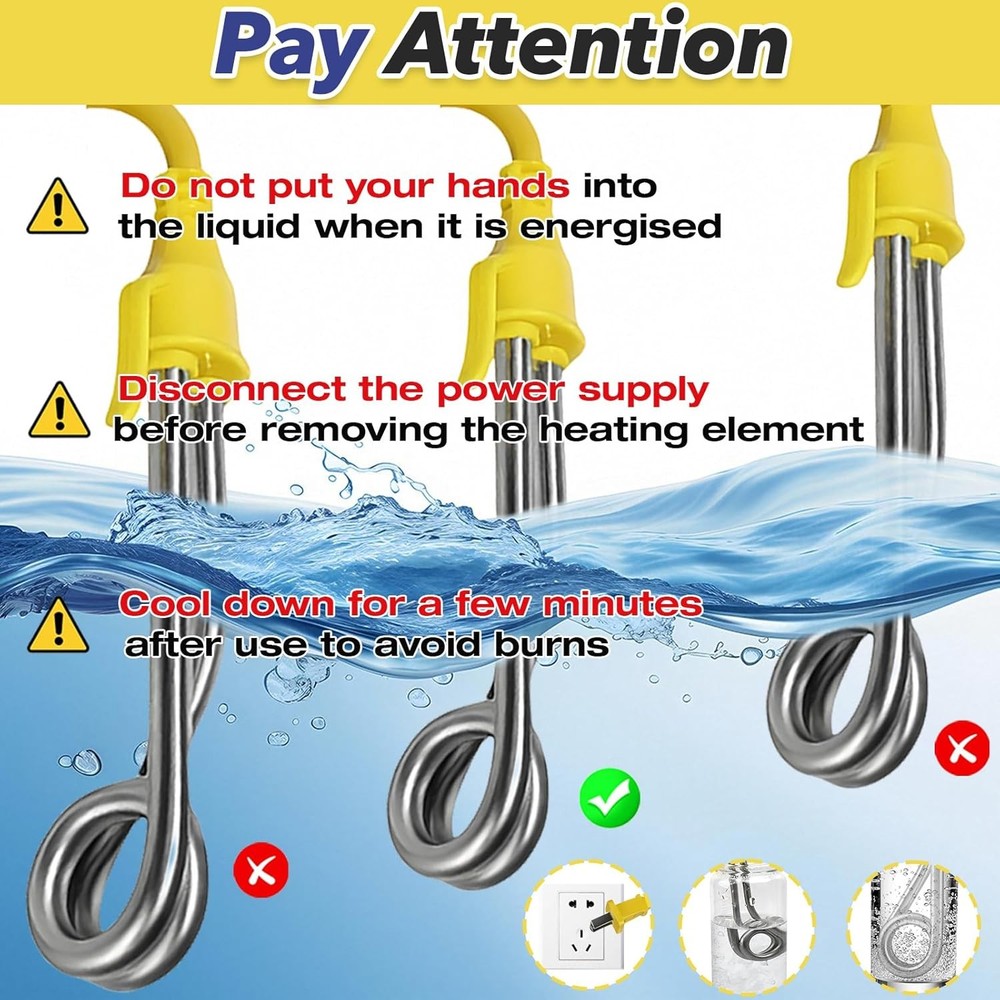 2-Pack Portable Immersion Heater Kit - 120V-300W,240V-600W, Instant Water Heater