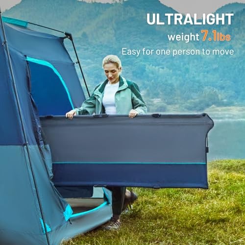 20-Second Quick Set-Up Camping Cot, Lightweight Aluminum Folding Cot with Blue