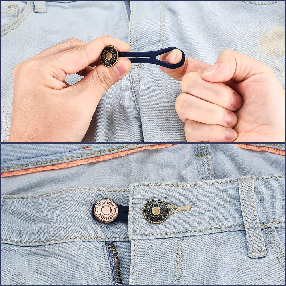 6 Pcs Jean Button Extender, Pants Extender for Moderate, dark blue