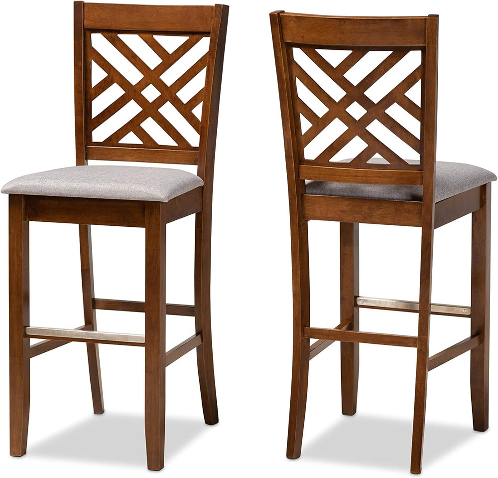 Modern Grey Fabric & Walnut Bar Stool Set - 2-Piece Design
