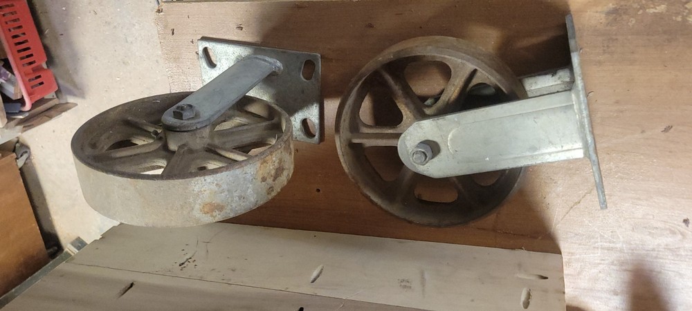 2 Antique Cast Iron Wheels 8 " Casters Set