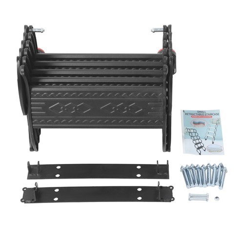 5-Step Wall Mounted Folding Ladder, Black Retractable Telescoping Step Stairs