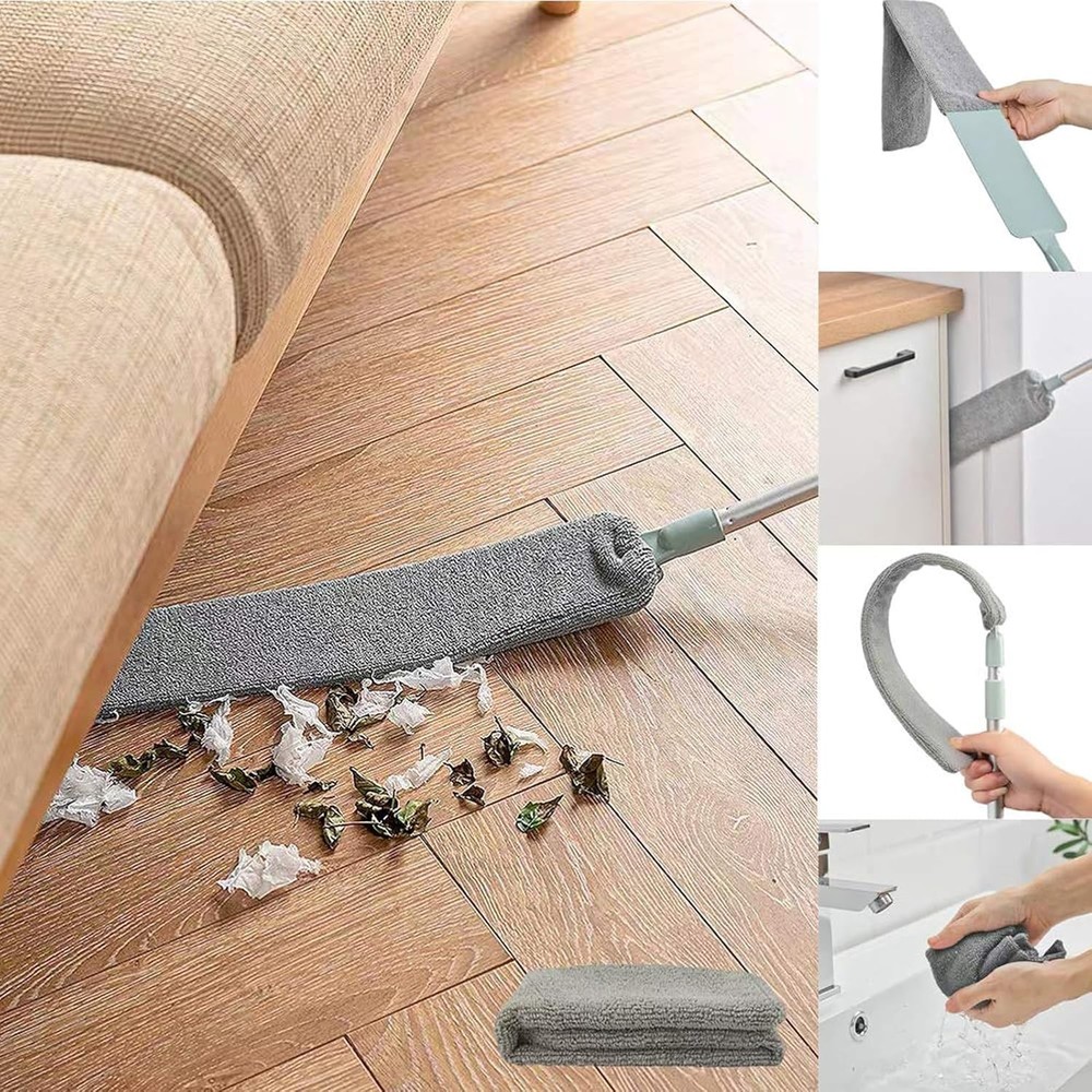 Dust Brush Under Appliance Microfiber Duster with Extens Pole Bendable,