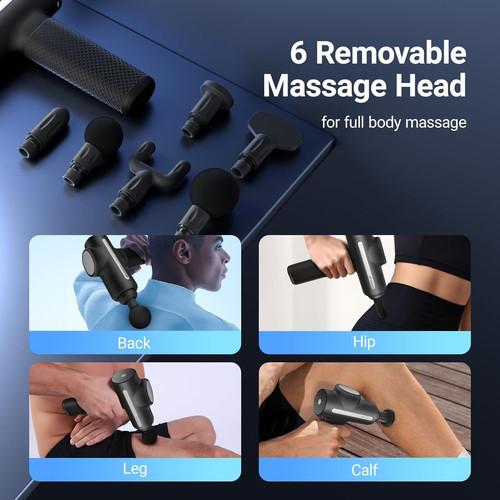 MERACH Massage Gun Deep Tissues, Percussion Massager Tools with 6 Black