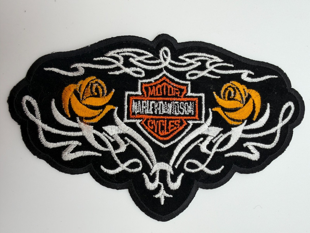 Harley-Davidson Cycles Biker Patch Roses Iron On *Slight Thread Imperfections*