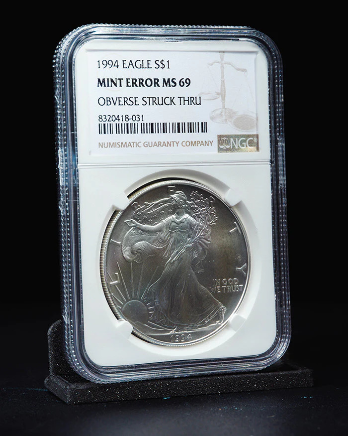 1994 Silver Eagle | Mint Error MS69 Obverse Struck Thru