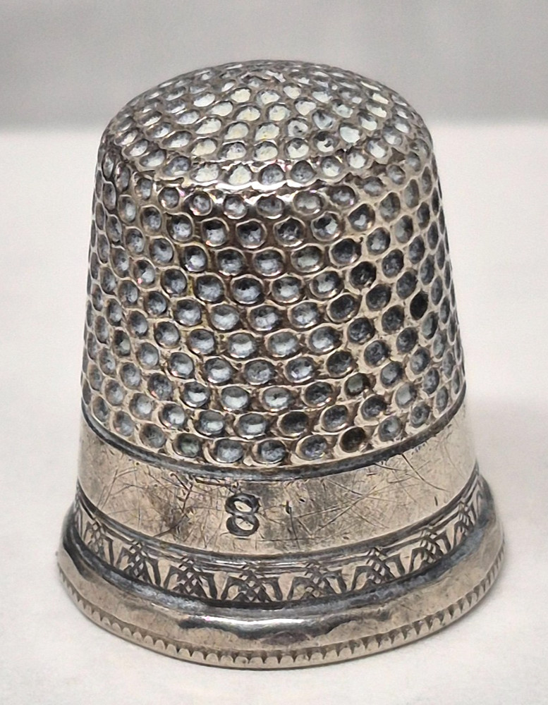 1892 Silverplate Engraved Thimble, Size 8