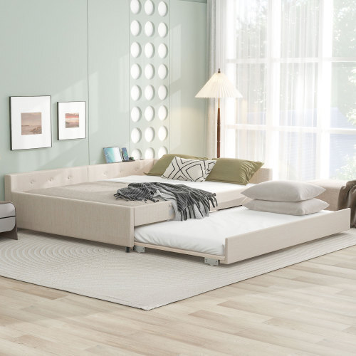 Full Queen Upholstered Daybed with Trundle Day Bed Sofa Beds Platform Bed Frames