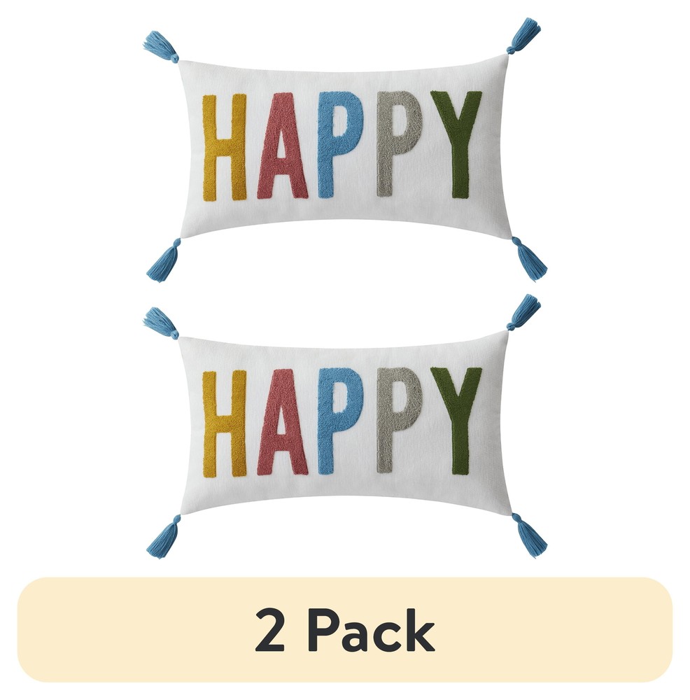 12" x 22" Happy Multicolored Polyester Decorative Pillow