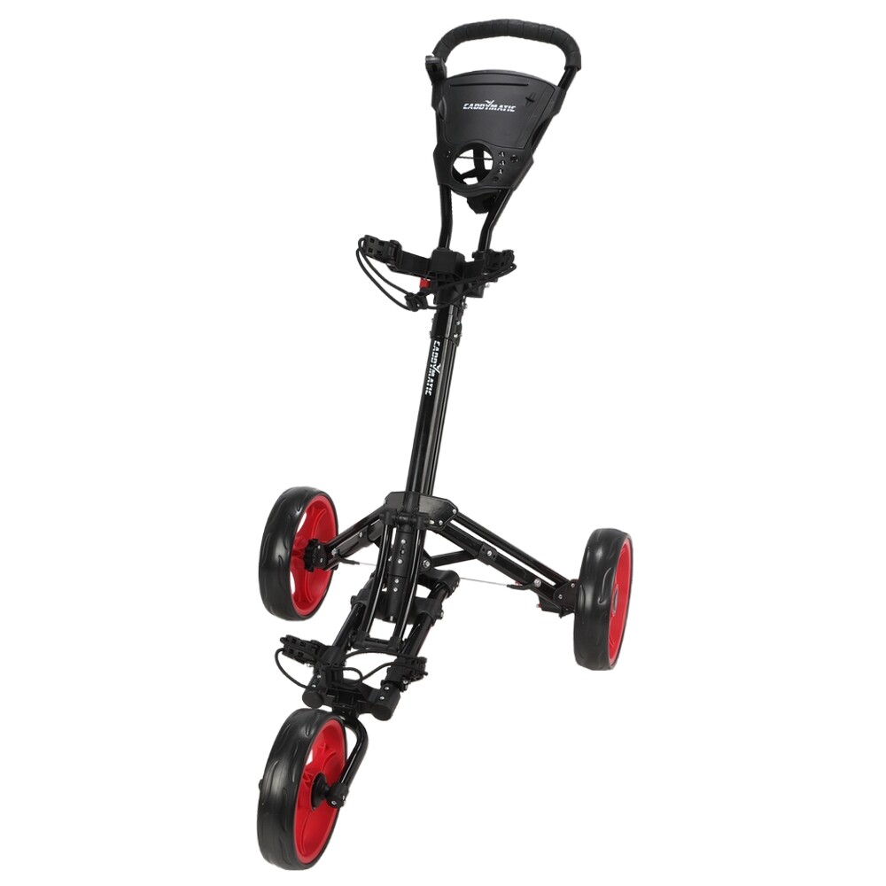 Caddymatic Golf X-Lite One-Click Folding Pull/Push Golf Cart Black/Red