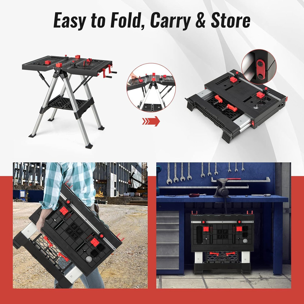 IRONMAX Folding Work Table, 2-In-1 Height Adjustable Workbench & Sawhorse W/Fold