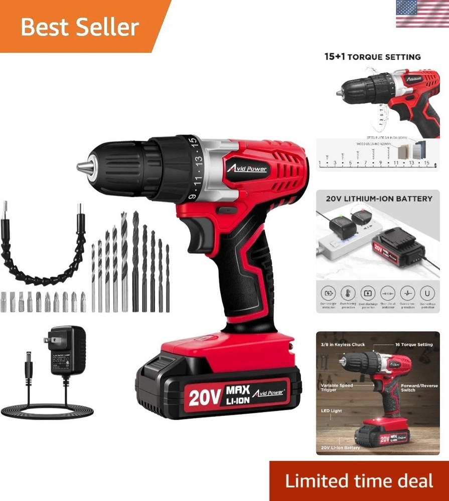 Lightweight 20V Cordless Drill Set with 22 Accessories for DIY Projects