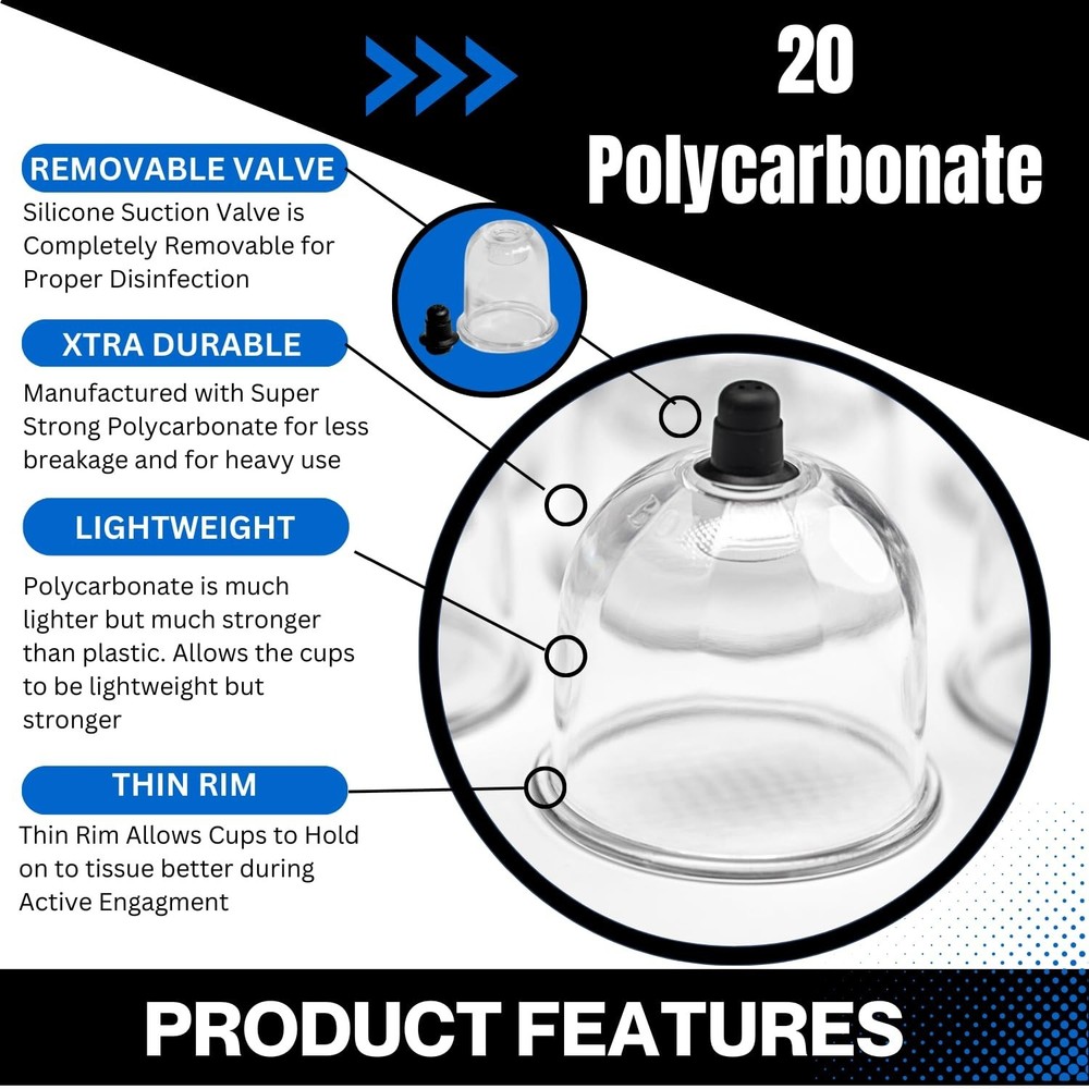 Cupping Warehouse 20 Poly Professional Cupping Set – Durable Cups with Sec