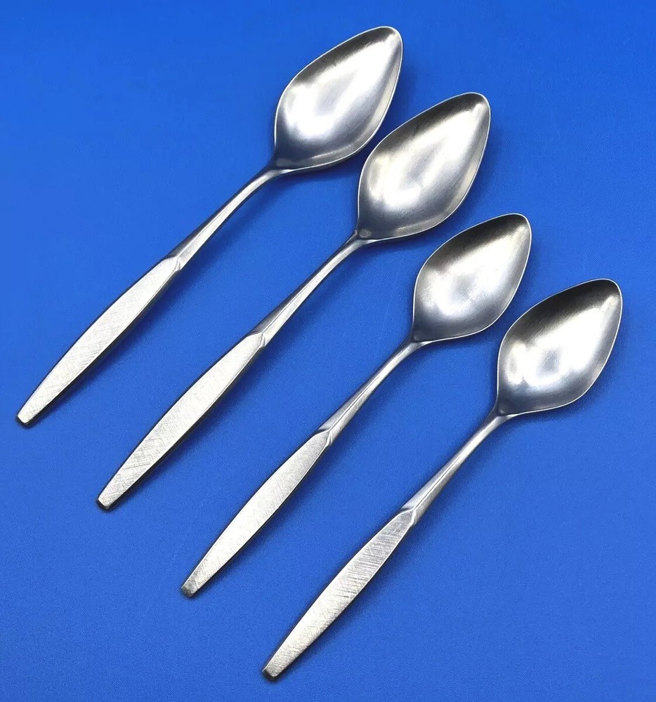(4)International Deluxe SATURNA Satin Stainless SPOONS Burnished Handle Flatware