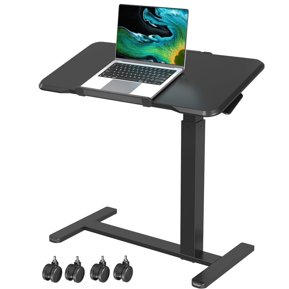 Rolling Laptop Desk, Mobile Standing Desk Height Adjustable, 180° Tiltable