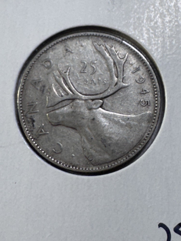 1945 Canada 25 Cents Silver Coin