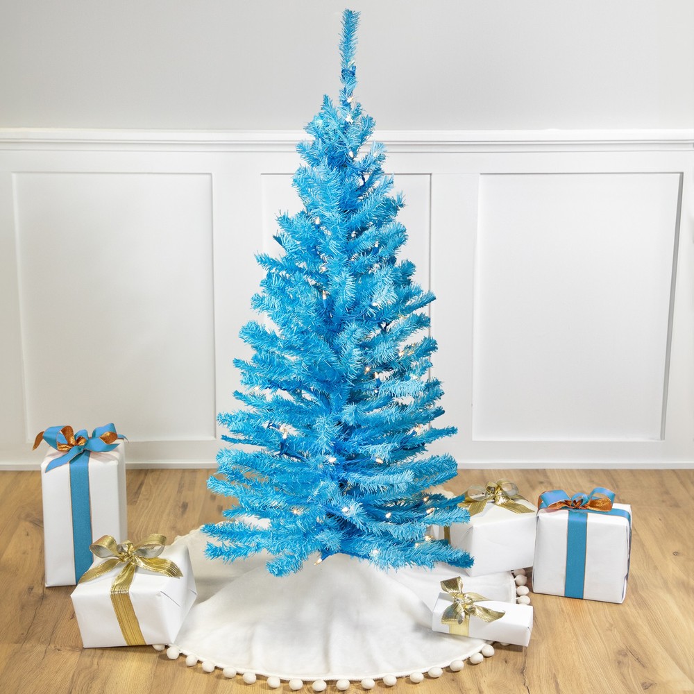 Pre-Lit Medium Artificial Pine Christmas Tree - 4' - Sky Blue - Clear Lights