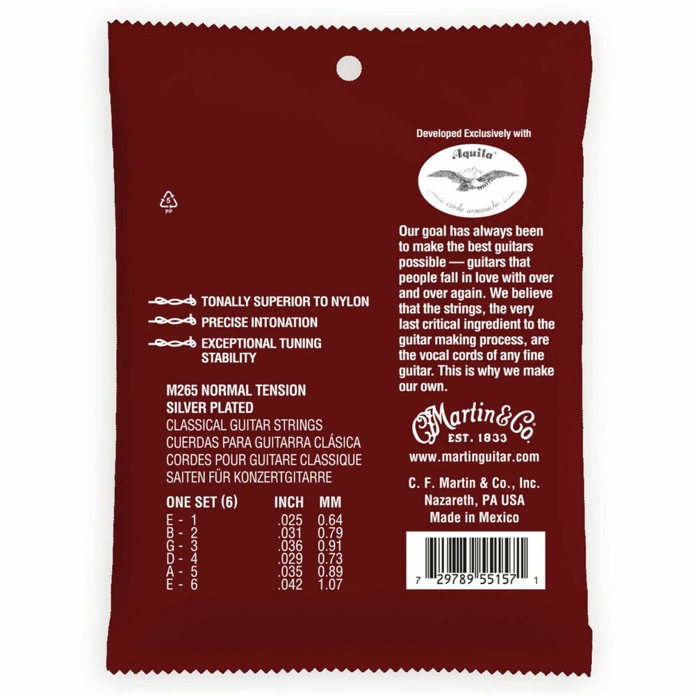 Martin M265 Magnifico Silver Plated Classical Guitar Strings, Normal Tension