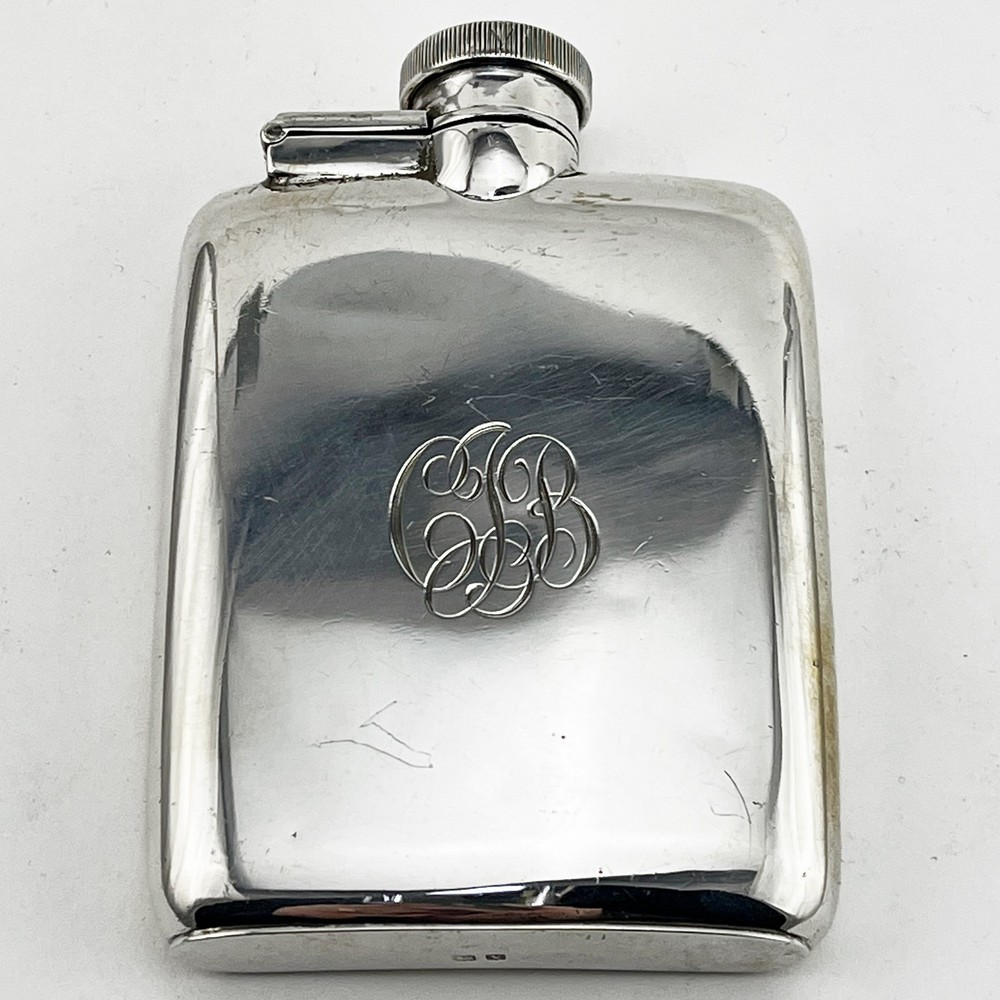 Sterling Silver Hip Flask in a Curved Rectangular Shape 1920 Birmingham