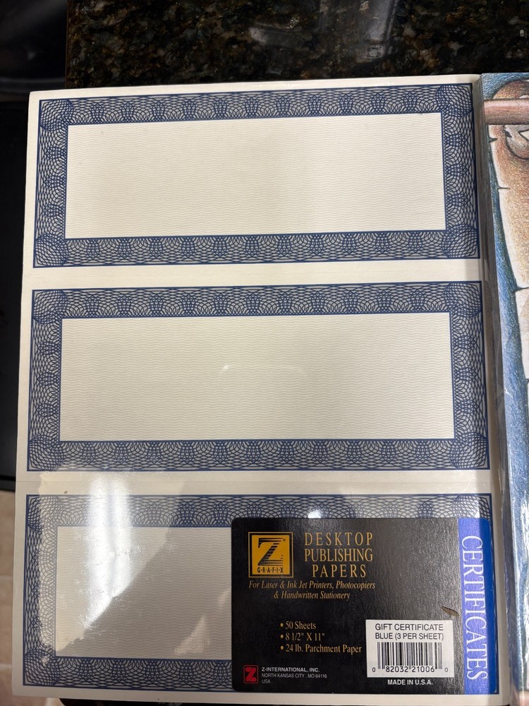 DESKTOP PAPERS Geopaper print certificates, gift certificates, and scroll (open)