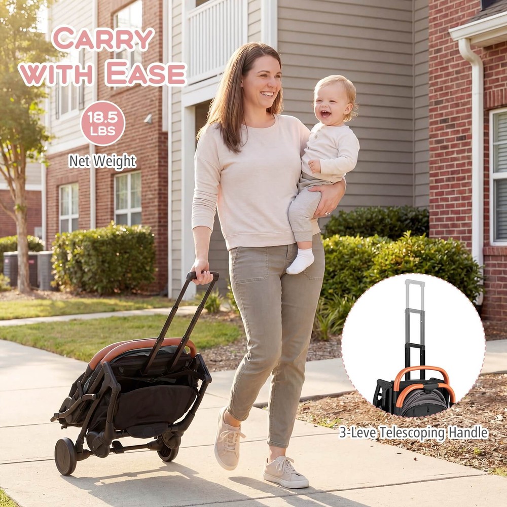 Lightweight Baby Stroller w/One-Hand Folding, Extendable Canopy, Storage Baske
