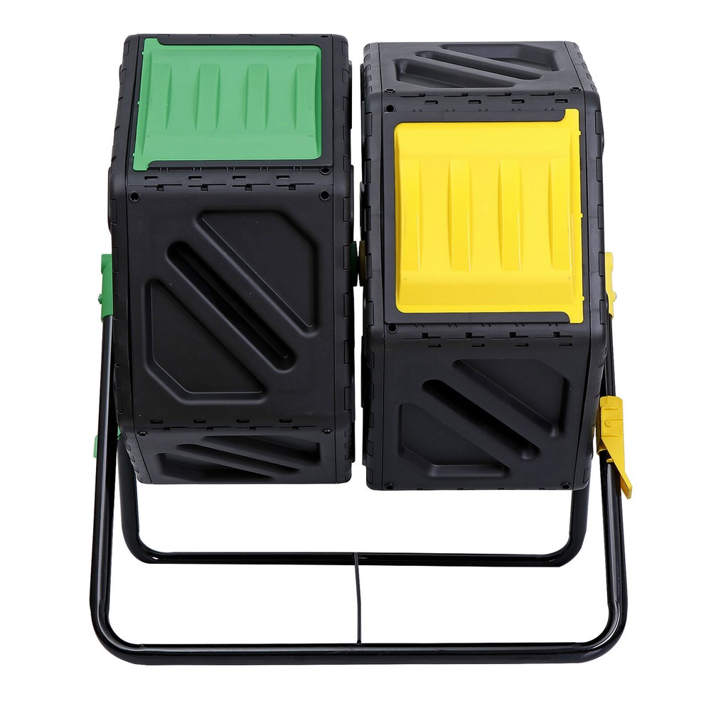 Dual 360 Degrees Rotation Compost Bins Tumbling Metal Support Sturdy Composting