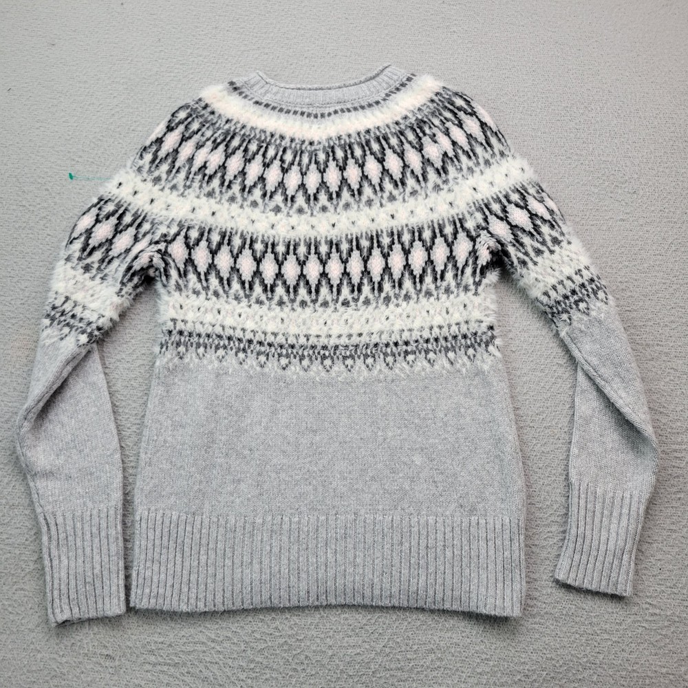Talbots Wool Sweater Womens XS Gray Fair Isle Pullover