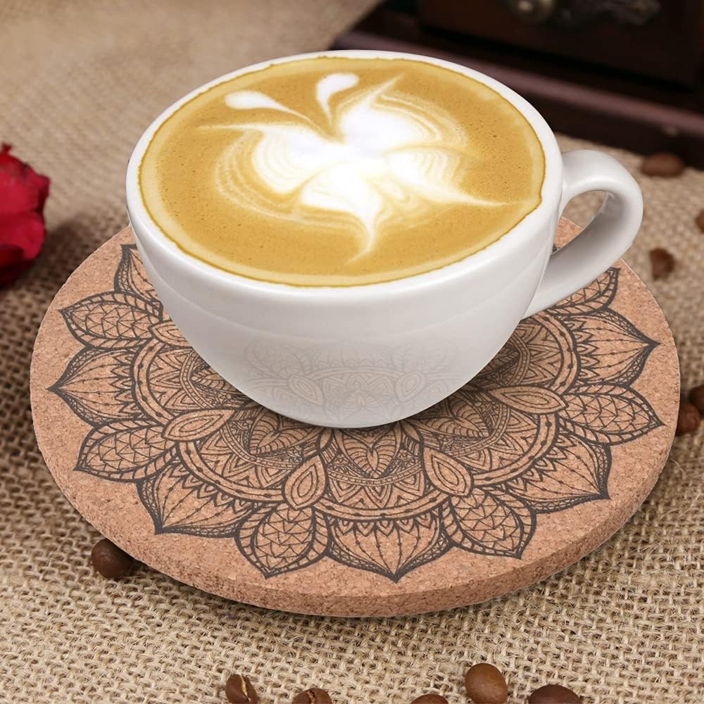 Cork Coasters for Drinks Reusable Cup Coaster Cold or Warm Drinks, Brown