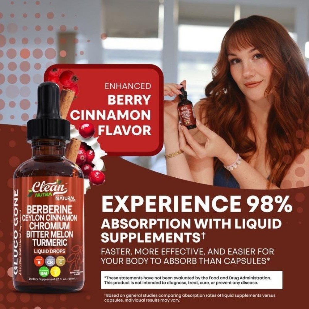 Clean Nutra Berberine & Ceylon Cinnamon Liquid Drops, Fast Absorption Supplement