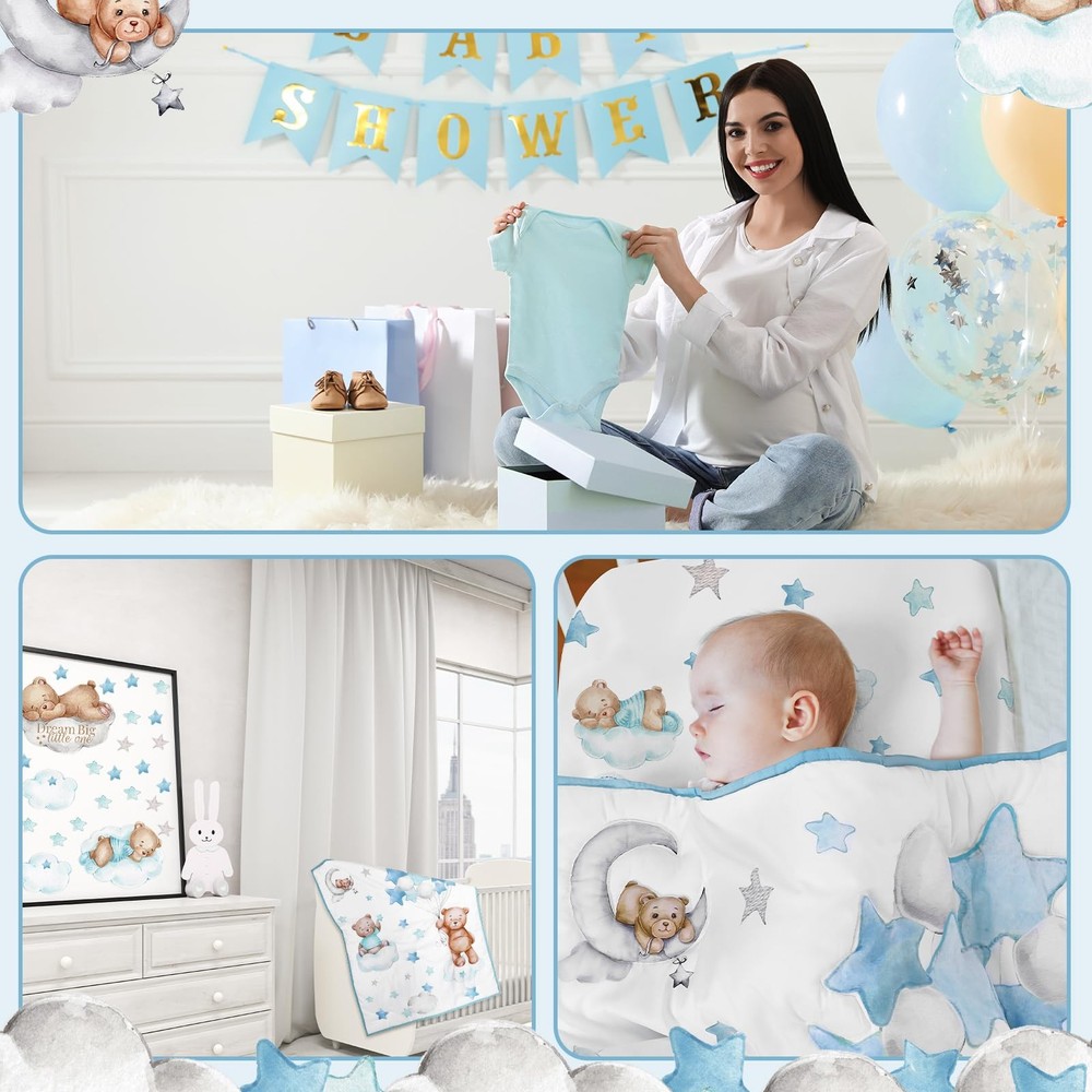 5 Pcs Crib Bedding Set for Toddlers Include Cloud Balloon Bear Theme Crib She...