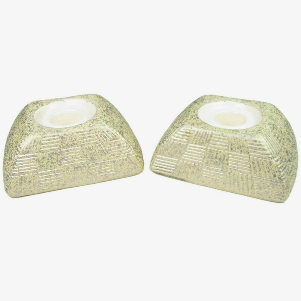 Pair Shawnee 1419 Pottery Elegance Rectangular Taper Candle Holders Golden Beige