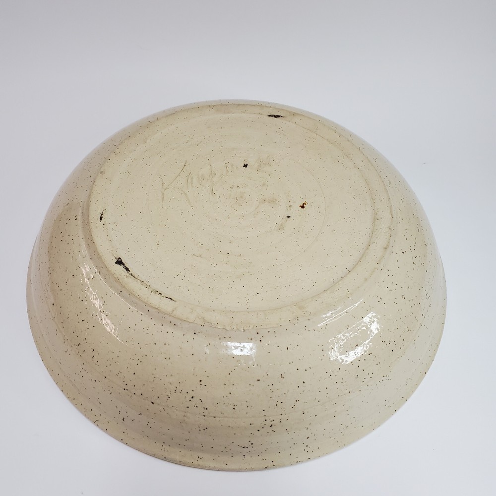Signed Large Peach Studio Art Ceramic Bowl with Engraved Circle Pattern
