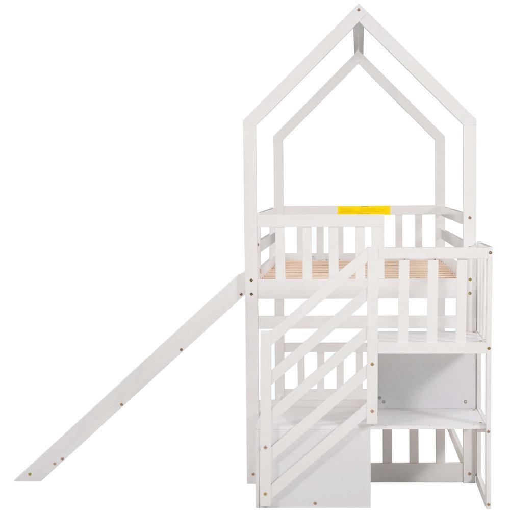 Twin over Twin Bunk Bed with Convertible Slide Staircase Solid Wood Construction